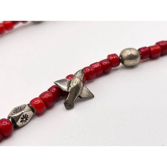 Vtg Colonial Red Glass Beads & Coin 1898 Pendant Necklace Made In Guatemala - Picture 3 of 6